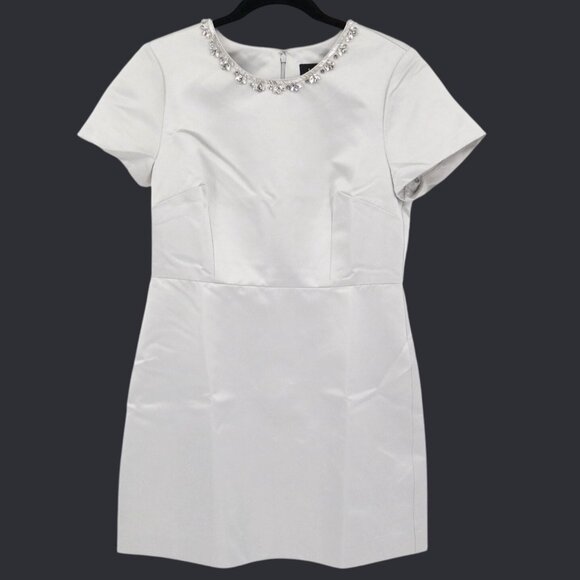 J. Crew Embellished Satin Dress Women 6 White Rich Auntie Core Event Holiday NWT - Picture 2 of 16